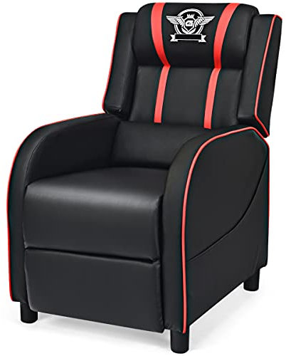 RELAX4LIFE Gaming Chair, Adjustable Ergonomic Gamer Armchair with Footrest, Side Pocket, Headrest and Lumbar Support, Racing Style PU Leather Lounge Recliner for Home Office (Black+Red)