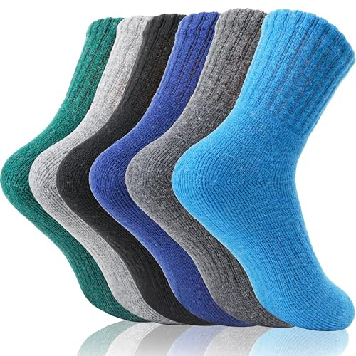EBMORE Kinder Jungen Mädchen Socken Merino Wandersocken Sportsocken Wollsocken Warme Thermosocken Wintersocken Dicke Weihnachtssocken Geschenke Kindersocken 6 Paar