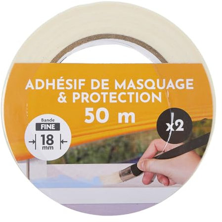 COGEX - Ruban Adhésif de Masquage pour Peinture - Protection - Lot de 2 - 50m x 18mm - Bande Fine - Idéal pour Travaux