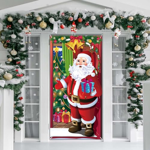 CHALA Weihnachten Tür Abdeckung Weihnachtsdeko Weihnachtsmann Tür Hängen Banner Rot Weihnachtsbanner Hintergrund Türbanner Weihnachten Deko für Outdoor Indoor Haus Tür Weihnachten Deko 90x184 cm