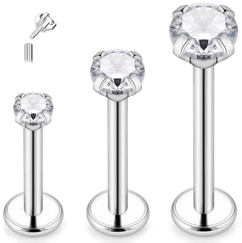 ESHIONER G23 Titane Piercing Tragus Helix Labret Piercing Oreille Cartilage Piercing Levres Bouche Bioflex Flat Studs Piercing Medusa Hypoallergénique Argent Or 16g 6mm 8mm 10mm 3 Pièces