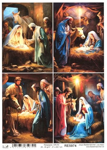 Josys Bastelmärchen Reispapier A4 Strohseide Weihnachten Vintage Maria und Josef Krippe Jesus RE5974