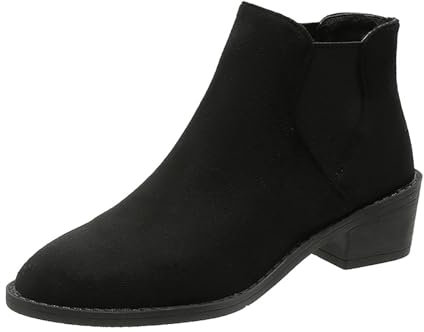 Scarpiera aperta, tinta unita, stivali corti, PU, casual, stivali corti, tacco corto, tacco corto, stivali medi con pantaloni da pesca, Nero , 37 EU