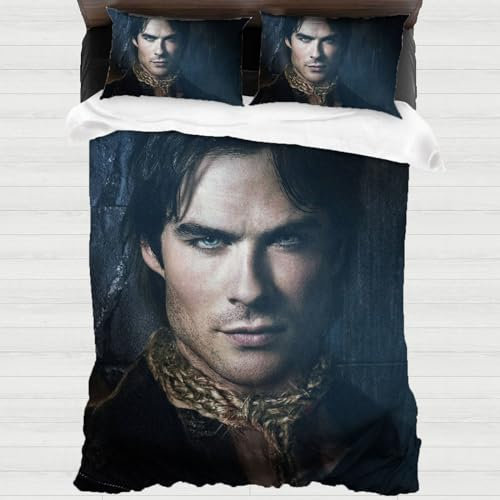 XYOK The Vampire Diaries Bettwäsche 135x200cm Kinder Bettbezug Kissenbezüge 3D Drucken Bettwäsche-Sets 3-teilig Mit Reißverschluss Bettwäsche Fanartikel (Damon)