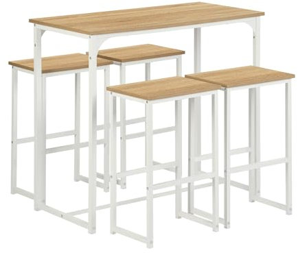 GOKHOMX Mesa de Bar Alta Con 4 Taburetes - Juego de Comedor Para Cocina - Ahorro de Espacio, Rincón Para Casa