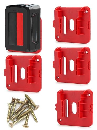 QWORK® 5 uds soporte de batería compatible con Milwaukee M18 18V, soporte de almacenamiento de batería, soporte de pared de batería con tornillos, sin batería