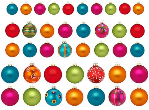 Creativery Weihnachtskugeln Glas 4-8cm mit Motiv 40er Set in Kartonbox - Bunte Christbaumkugeln - einfarbige und gemusterte Weihnachtsbaumkugeln Mille Fiori Mix