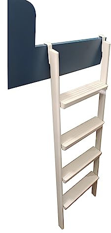 Black/White Only Metal Bunk Bed Ladder with Pine Pedals & 2 Hooks, Higt Camper Ladder for Camping/Motorhome/Loft Dorm, Angled Safety Double Wooden Ladder