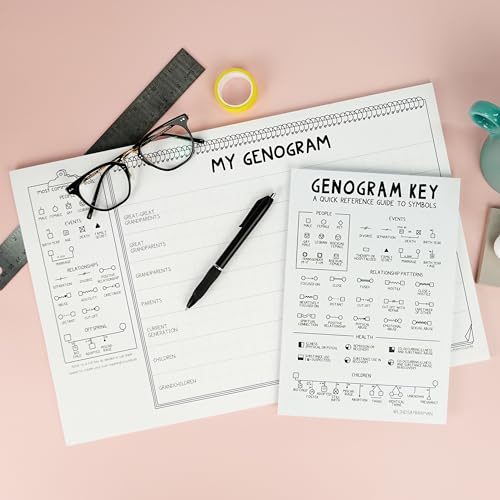 Genogram Tearaway Pad – uppsättning av 40 ark – 28 cm x 43 cm – kalkylblad för terapeuter, genetiska rådgivare, socialarbetare, hälso- och sjukvårdgivare för att spåra genetiska sjukdomar och
