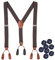 Kajeer Herren Hosenträger zum Knöpfen - Einstellbare Y-Form Suspenders 3,5 cm Breit, Braun Kunstleder für Hochzeit und Business