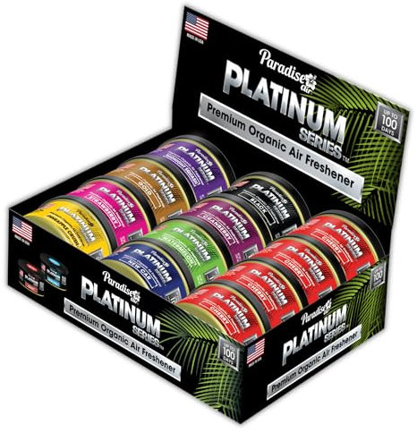 Paradise Air Platinum Car Air Freshener Can, Long-Lasting 100 Day Fragrance, Extra Strong Odour Eliminator for Car Interior Home or Office - 12 Pack Assorted Scents Mix