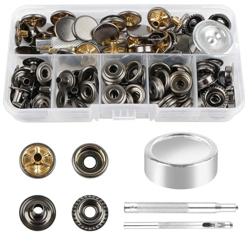 Druckknopf Set, 25 Sets Druckknöpfe Metall, 15mm Druckknopf mit Fixierwerkzeug Kit, Kleidung Druckknopf, Kleidung Snaps Taste für Lederhandwerk Jacken, Jeans Trägt Handtasche Brieftasche (Bronze,15mm)