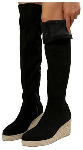 Stivali Stringati Donna,Stivali Donna Invernali Alti Camoscio Stivali Largo Caldi Casual Zeppa Scamosciati con Tacco Stivaletti Invernali Vintage Alti al Ginocchio