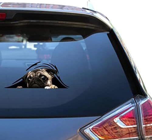 GENMIP Mops-Aufkleber Mit Kamelien-Print Fürs Auto, Wasserdicht, UV-beständig, Lebendiges Design, Einfache Anwendung Und Langlebige Haltbarkeit. (Mops Geknackte Aufkleber),Mops-Autoaufkleber