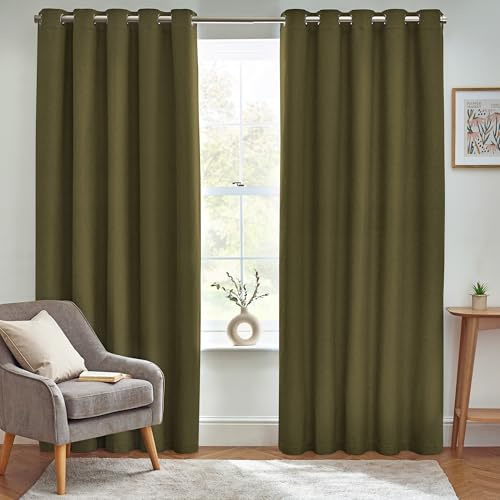 furn. Dawn Textured Blackout Ösenschals - Thermisch Gefüttertes Paar (Olivgrün, Breite 168 x Länge 183cm)