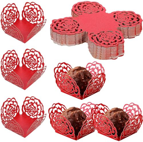 KOSTOO 50pcs Truffle Wrapper, Chocolate Paper Cups, Mini Baking Cups Paper, Wrap Liners Chocolate Candy Packing Separating Trays for Shower Birthday Wedding Party (Red)