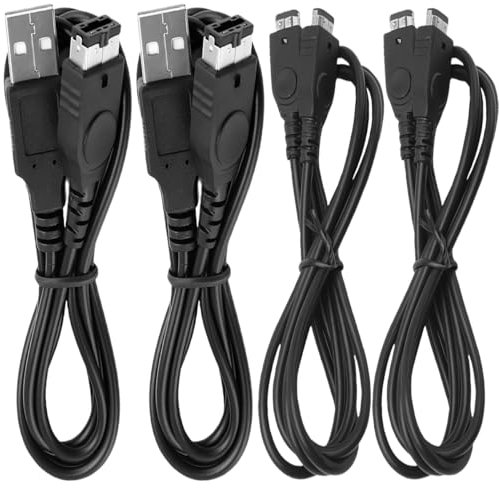 GATSUZG 2 Stück USB-Ladekabel für Gameboy Advance SP (für GBA SP) / für Nintendo DS Original (NDS), 1.2m/3.9FT Schwarzes PVC Strom-Ladekabel, mit 2 Stück für GBA SP Link Kabel