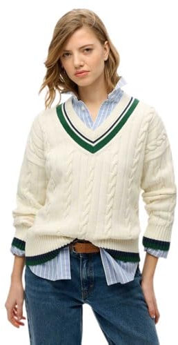 Superdry, Knit Oversized V Neck Cricket Knit, W6110668A, Off White, 12, Woman, NIÑO