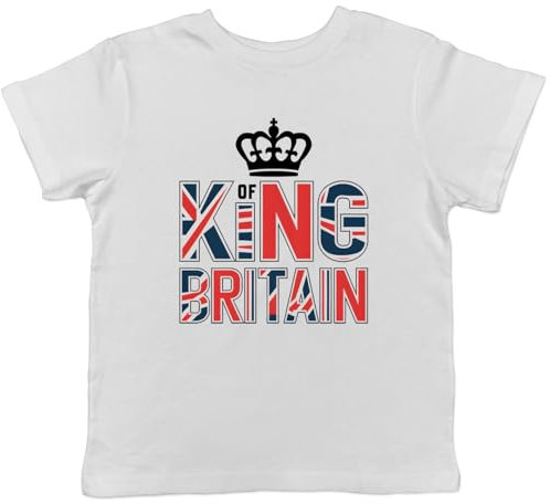 Shopagift King of Britain Union Jack British English Kids T-Shirt Childrens Tee Boys Girls White