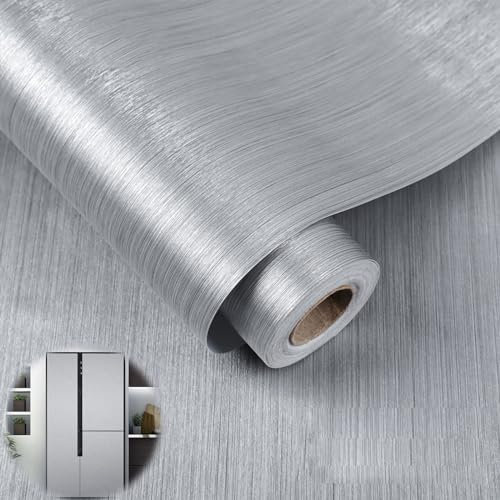 Dostear Brushed Metallic Stick and Peel Wallpaper Kitchen Cupboard Wrap Top Vinyl Splashback Textured Wallpaper for Kitchen Fridge Dishwasher D5001H 40x500cm