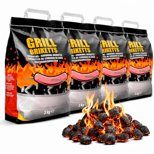 CABLEPELADO Briquetas de Carbón para Barbacoas 3kg, Encendido Rápido, Sin Aditivos, Compatibles con Todo Tipo de Parrillas, 3 Kg | Grill Briketts (4x3 kg)