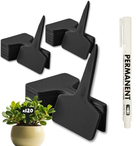 CULTIVEA® 120 Pflanzenschilder T-Form + Marker – Wetterfeste Kunststoff Gartenetiketten zum Beschriften – Pflanzetiketten für Hochbeet, Gemüsebeet, Kräuter & DIY, Wiederverwendbar Outdoor