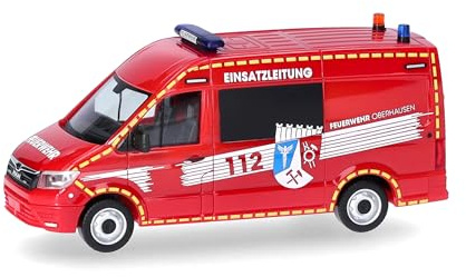 Herpa LKW Modell MAN TGE Halbbus Hochdach Feuerwehr Oberhausen/ELW, Miniatur im Maßstab 1:87, Sammlerstück, Made in Germany, Kunststoff