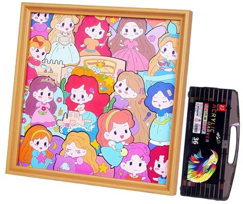 Coloring Puzzle - Interactive Wooden Toy for Learning Fun | Cartoon Pieces Engaging Educational Set for Boys, Girls, Bedroom Play, Homeschool Projects, Travel Entertainment and Christmas