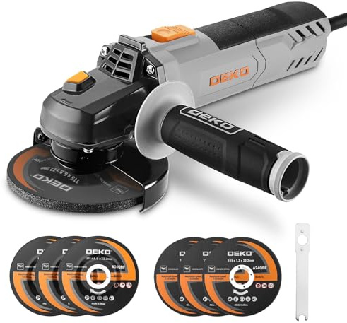 8-Amp Angle Grinder: DEKOPRO 4-1/2 inch Electric Corded Grinder Power Tools with Grinding and Cutting Wheels, Auxiliary Handle and Wrench for Cutting, Polishing and Grinding