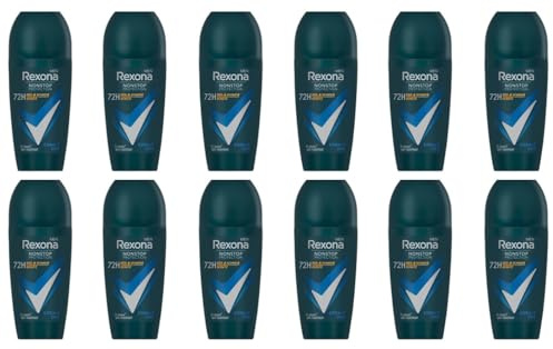 12x Rexona Men Nonstop Protection Deo Roll-On Cobalt Dry Anti Transpirant,ohne Alkohol 72 Stunden Schutz mit Schutz vor starkem- Schwitzen und Körpergeruch,50ml (12er Pack)