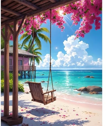 Paint by Numbers for Adults - Beach Swing DIY Canvas Kit, 16x20 Inch | Acrylic Paint Canvas Set, Easy for Beginners, Relaxing DIY Art Craft Gift for Adults, Home Wall Decor, Without Frame