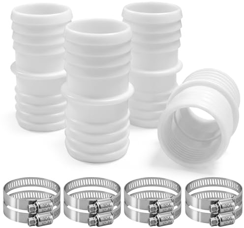 4 Piezas Conector Manguera Piscina, Adaptador para Manguera 38 a 38 mm | Boquilla Doble Blanca con 8 Abrazaderas Inoxidables, para Jardín Piscina y Filtros (38mm)