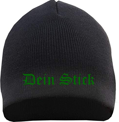 HB_Druck Beanie mit Wunschtext - Altdeutsch - Bestickt - Mütze Strickmütze Stickfarbe: grün