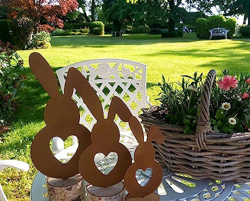 ARTTEC Hase Stecker (Rostdeko) (3er Set) - hochwertige Gartendeko aus Metall - Rost Deko für Garten, Balkon & Terasse - Metall Deko zum Aufstellen - Made in Germany