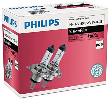 PHILIPS H4 12V 60/55W P43t-38 VisionPlus Auto Scheinwerfer Lampen 12342VPC2 2 Glühbirnen