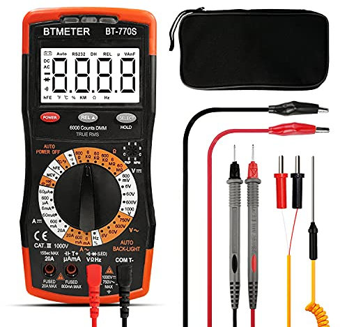 BTMETER BT-770S Multimeter Manuelles Strommessgerät, für AC DC Volt Ampere Ohm Kapazität Frequenz mit Durchgangsprüfer, automatische Hintergrundbeleuchtung für Kfz-Bastler Elektrogeräte