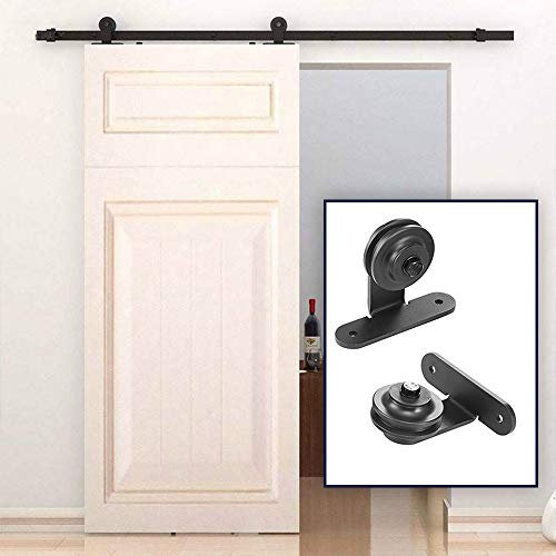 Flyelf Quincailleri Kit de Rail pour Porte Coulissante, pour Portes Coulissantes Ensemble Industriel Porte Suspendue, en Acier Carbone (183 cm, Crochet en T)