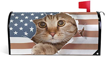 Linomo Magnetbriefkasten-Abdeckung USA Amerika Flagge Katze, Briefkasten, Briefkasten, Abdeckung für Haus, Garten, Hof, Außendekoration, für übergroße Größe 63,5 x 53,3 cm