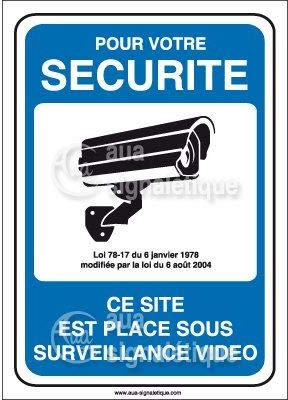 AUA SIGNALETIQUE - Autocollant pour votre sécurité site placé sous surveillance vidéo - 75x105 mm, Vinyl adhésif