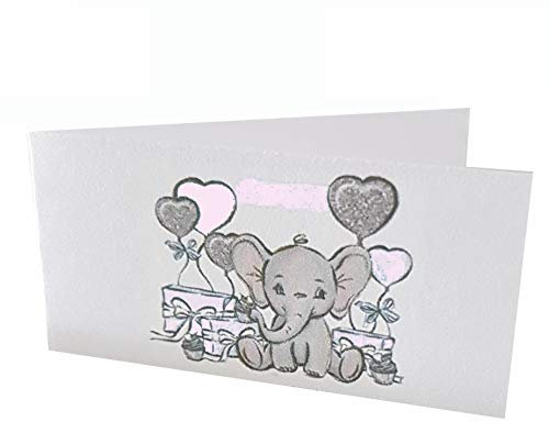 Giomel Bigliettini Battesimo Bomboniera Sacchetti Confetti Bimba Rosa Sacchetti Confetti Elefantino Nascita Compleanno 50 pz 2,5x4,75 cm Chiuso (Rosa)