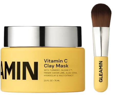 Gleamin Vitamin C Clay Mask for Dark Spots - Brightening Clay Face Mask with Turmeric, Deep Cleansing & Pore Refining Treatment, Helps Improve Uneven Tone & Post-Blemish Texture, 2.5 oz Up to 20 Uses