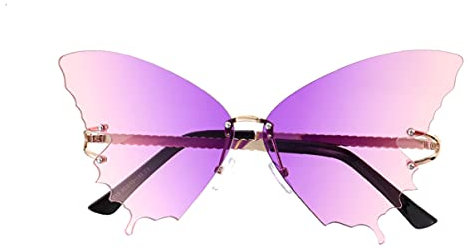 SOIMISS Randlose Sonnenbrille Schmetterling Sonnenbrille Vintage Punk Ocean Beach Hipster Brille Augenschutzbrille für Frauen Damen Grau Foto Requisite (Lila Und Rosa)