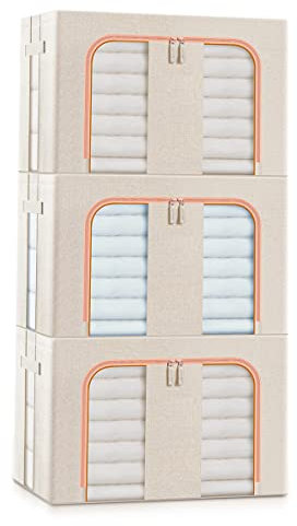 Lesfit Aufbewahrungsbox Stoff mit Deckel, 66 Liter, 3er-Set