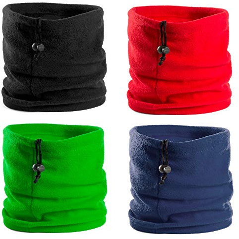Natuiahan Packung mit 4 Bandanas für Hals und Kopf. Unisex, Multifunktions und Extraweiche Schal. Mit Kordelzugverschluss zur Einstellung. Farben: Blau, Schwarz, Rot und Grün