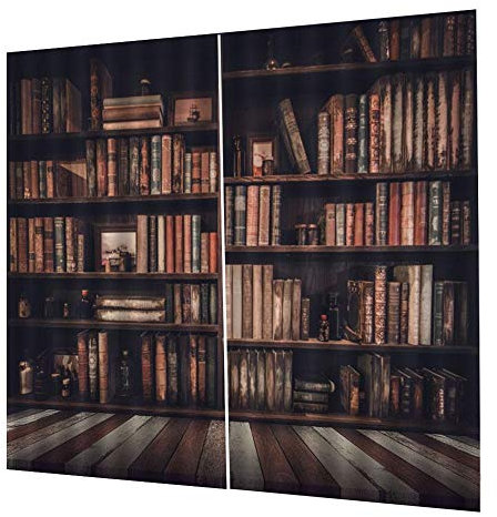 HERCHR Bibliothek Bücherregal Duschvorhang Studie Bücherregal Mit Bücher Curtians, Bücherregal Hintergrund Blackout Vorhänge Schatten Vorhänge Für Schlafzimmer Wohnzimmer, 170x200cm