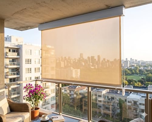 Jet-Line Senkrechtmarkise Außenrollo Vertikalmarkise Balkonmarkise mit Kassette 1.6 x 2.3 m Beige Sichtschutzrollo Sonnenschutz aus Polyester für Balkon Terrasse