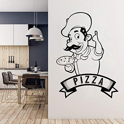 Pizza Wandtattoo Pizzeria Logo Vinyl Fenster Wandaufkleber Italienisches Restaurant Küche Esszimmer Dekoriert Chef Schild 58X42Cm