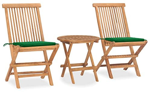 vidaXL Teak Massiv Gartenmöbel 3-TLG. mit Kissen Klappbar Bistroset Balkonset Tisch Stühle Gartengarnitur Gartenset Balkonmöbel Sitzgruppe