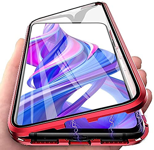 LIUKM Hülle für Huawei P30 Pro Magnetische Adsorption Handyhülle 360 Grad Stoßschutz Vorne hinten Gehärtetes Glas Schutzhülle Metallrahmen Cover Case - Rot