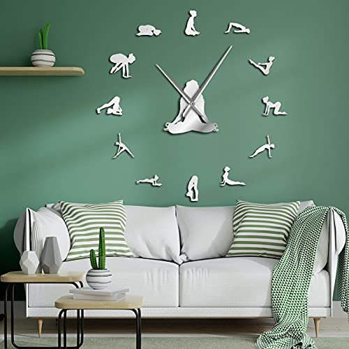 Orologio Da Parete Fai Da Te Argento Yoga Poses Orologio Da Parete Gigante Senza Cornice Trova Il Tuo Equilibrio Wall Art Home Dcor Modern Large Watch Gift